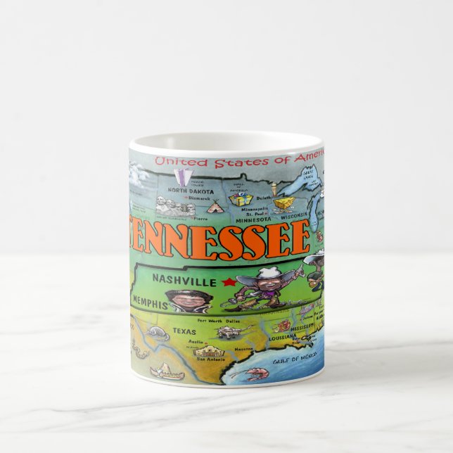 Caneca De Café Mapa de Tennessee EUA (Centro)