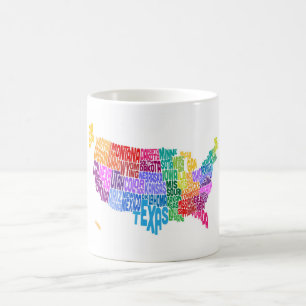Caneca De Café Mapa de texto da tipografia dos Estados Unidos
