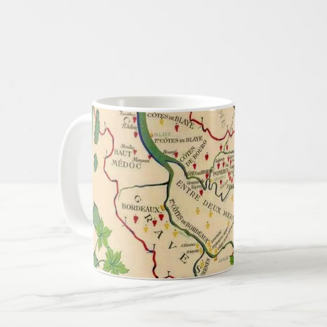 Caneca De Café Mapa de vinhos de Bordeaux France Mug (Frente Esquerda)