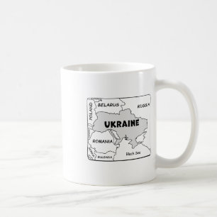 Caneca De Café Mapa Desenhado à Mão de Linha Preta da Ucrânia e P