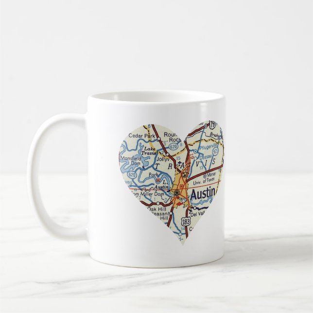 Caneca De Café Mapa do 50 Austin TX (Esquerda)