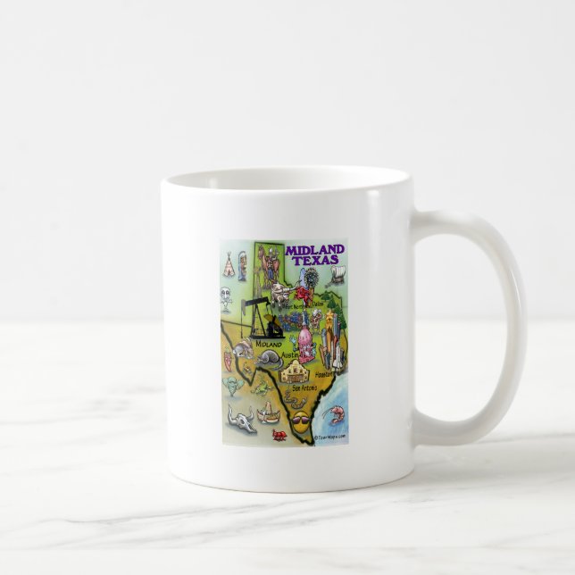 Caneca De Café Mapa do Cartoon do Texas Midland (Direita)
