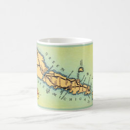 Caneca De Café Mapa do Condado de Door Verde e Dourado Wisconsin
