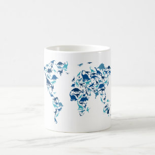 Caneca De Café Mapa do dinossauro do mapa do mundo