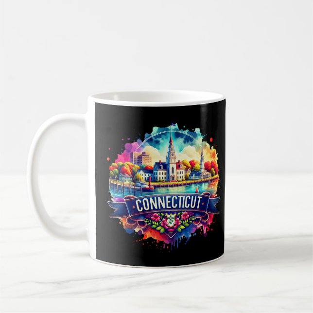 Caneca De Café Mapa do Estado Americano - Mapa do Connecticut USA (Esquerda)