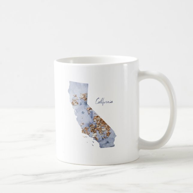 Caneca De Café Mapa do Estado da Califórnia Azul e Dourado (Direita)