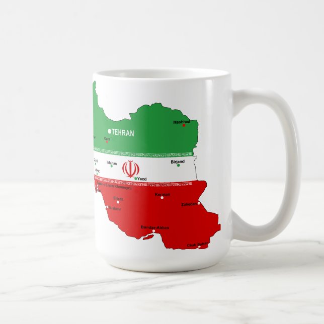 Caneca De Café Mapa do Irã com Bandeira e Emblema (Direita)