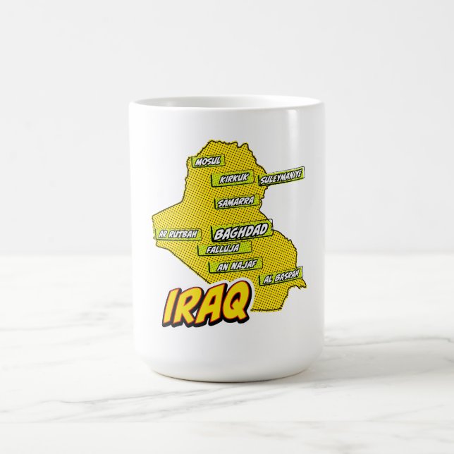Caneca De Café Mapa do Iraque Ilustrado em Pop Art (Centro)