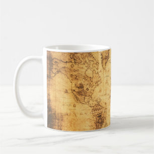 Caneca De Café Mapa do Mundo Antigo: Vintagem do Pergaminho Armaz