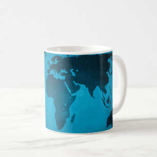 Caneca De Café Mapa do mundo azul de Vintage
