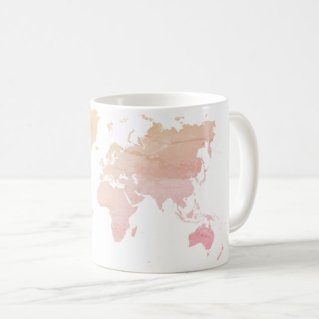 Caneca De Café Mapa do mundo cor-de-rosa | (Frente Esquerda)