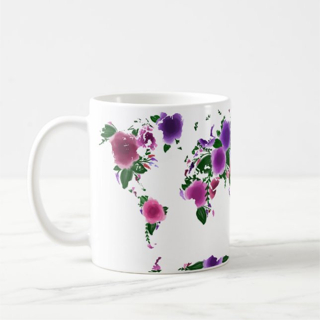 Caneca De Café Mapa do mundo floral (Esquerda)