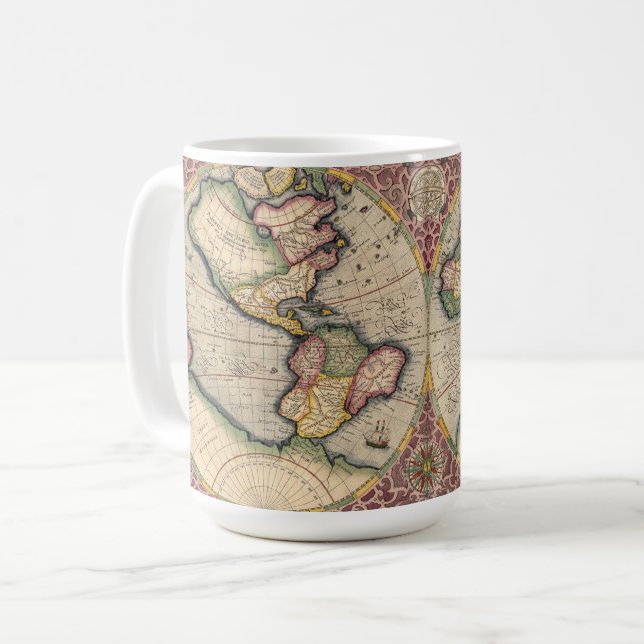 Caneca De Café Mapa do Mundo Vintage 1609 (Frente Esquerda)