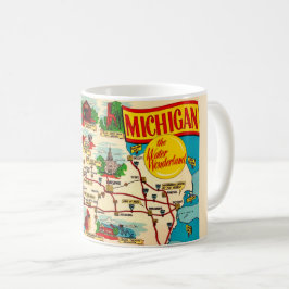 Caneca De Café Mapa do Paraíso Aquático de Michigan