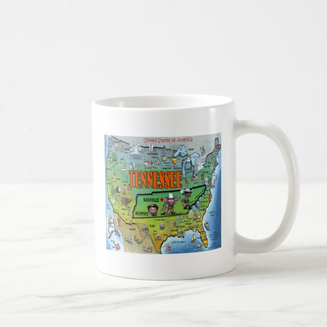 Caneca De Café Mapa do Tennessee USA (Direita)