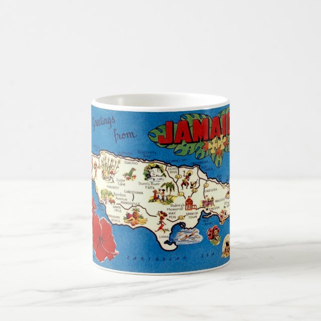 Caneca De Café Mapa do Vintage Jamaica (Centro)
