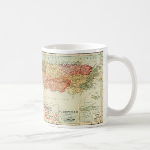 Caneca De Café Mapa do Vintage Porto Rico, 1898