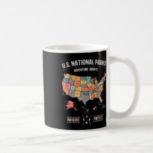 Caneca De Café Mapa dos Parques Nacionais dos EUA Preservar Prote