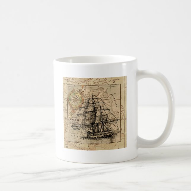 Caneca De Café Mapa e navio antigo do General France (Direita)