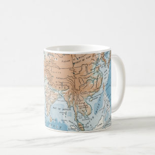 Caneca De Café Mapa Físico da Ásia (1916)
