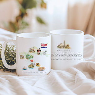 Caneca De Café Mapa Ilustrada da Croácia em Aquarela   Monograma