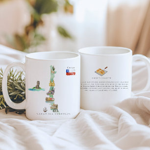Caneca De Café Mapa Ilustrado à Aguarela Chile   Monograma