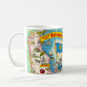 Caneca De Café Mapa Ilustrado Antigo de Delaware