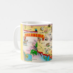 Caneca De Café Mapa Ilustrado Antigo de Oklahoma