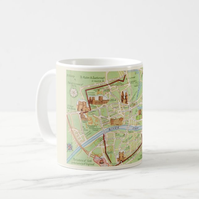Caneca De Café Mapa Ilustrado Antigo de York Inglaterra (Frente Esquerda)