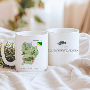 Caneca De Café Mapa Ilustrado Aquarela Guiana Francesa Monograma