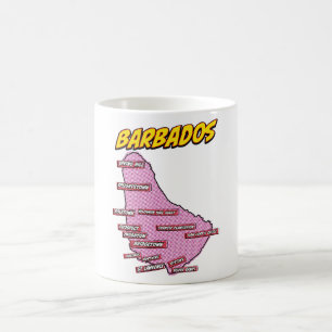 Caneca De Café Mapa ilustrado da Barbuda em Pop Art