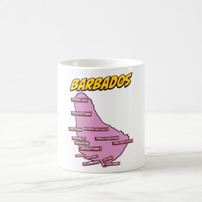 Caneca De Café Mapa ilustrado da Barbuda em Pop Art (Centro)