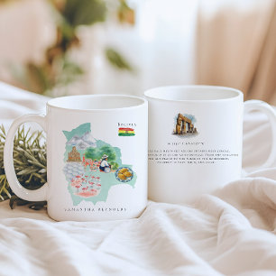 Caneca De Café Mapa Ilustrado da Bolívia em Aquarela   Monograma