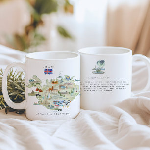 Caneca De Café Mapa Ilustrado da Islândia em Aquarela   Monograma