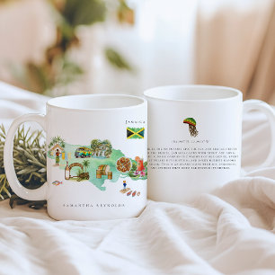 Caneca De Café Mapa Ilustrado da Jamaica em Aquarela Monograma