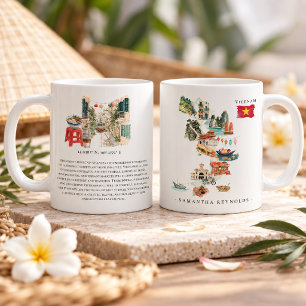 Caneca De Café Mapa Ilustrado da Vietnam a Aquarela   Monograma
