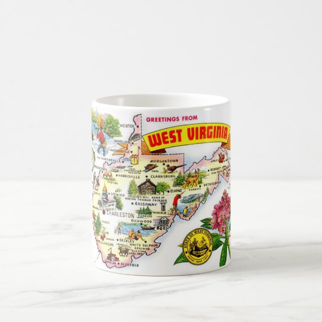 Caneca De Café Mapa Ilustrado da Virgínia Ocidental (Centro)