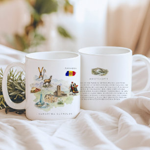 Caneca De Café Mapa Ilustrado de Andorra em Aquarela   Monograma
