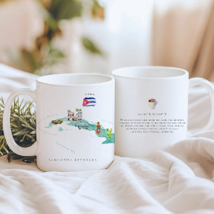 Caneca De Café Mapa Ilustrado de Aquarela Cuba   Monograma