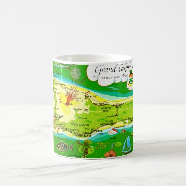 Caneca De Café Mapa Ilustrado de Grand Cayman (Centro)