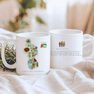 Caneca De Café Mapa Ilustrado de Guiana em Aquarela   Monograma