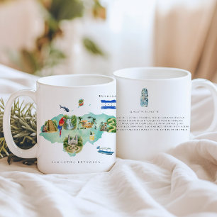 Caneca De Café Mapa Ilustrado de Honduras em Aquarela Monograma