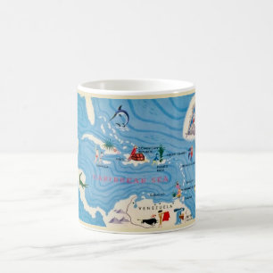 Caneca De Café Mapa Ilustrado de Ilhas de Caribe