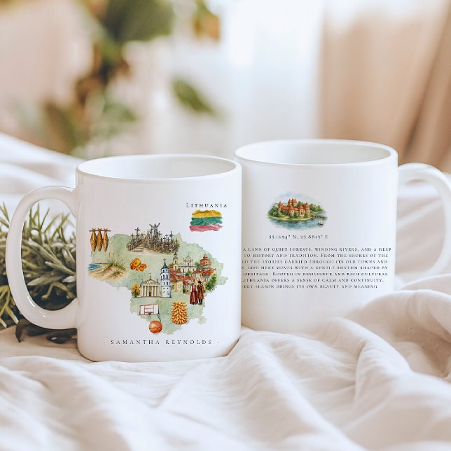 Caneca De Café Mapa Ilustrado de Lituaânia com Aquarela | Monogra (Criador carregado)