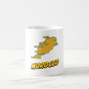 Caneca De Café Mapa ilustrado de Marrocos em Pop Art
