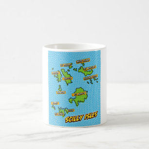 Caneca De Café Mapa ilustrado de Pop Art das Ilhas Scilly