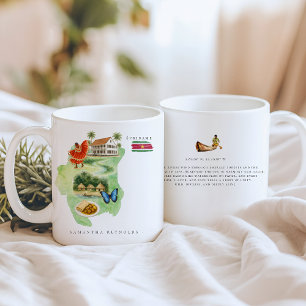 Caneca De Café Mapa Ilustrado de Suriname em Aquarela   Monograma