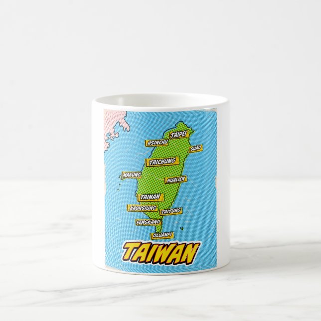 Caneca De Café Mapa ilustrado de Taiwan em Pop Art (Centro)