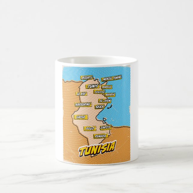 Caneca De Café Mapa ilustrado de Tunísia em Pop Art (Centro)