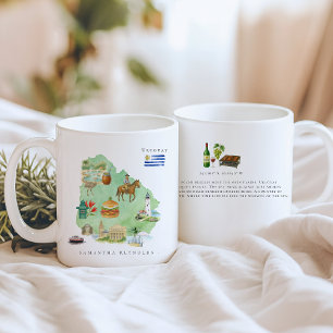 Caneca De Café Mapa Ilustrado de Uruguai em Aquarela   Monograma
